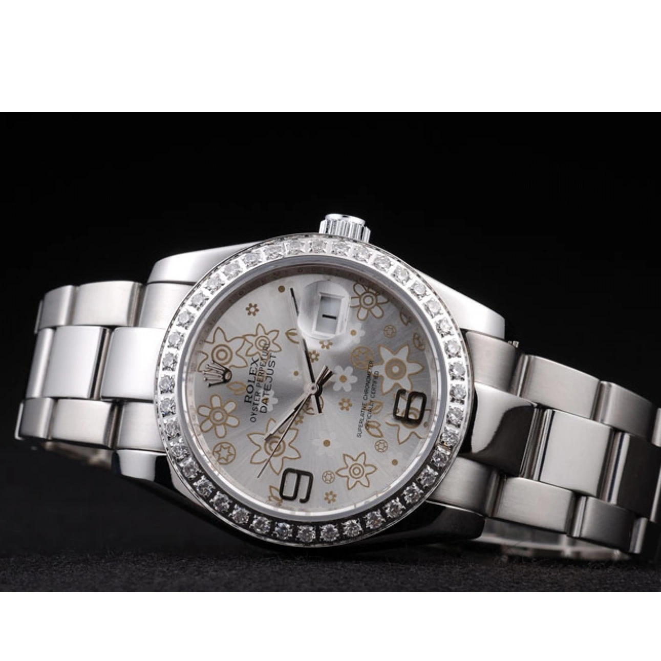 Rolex aaa copy Diamond Plated Polished Rolex 98081 Flowers Steel Dial Datejust Silver Stainless 0718